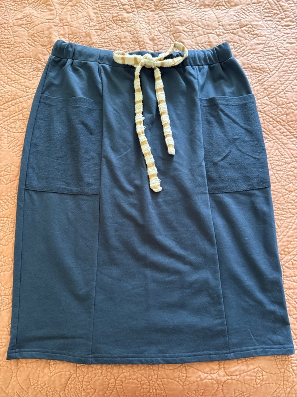 Roolee Navy Midi Skirt with Cream Drawstring